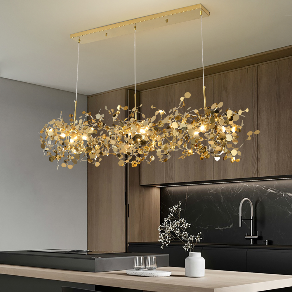 9-light Luxury Stainless Steel Gold kitchen island chandelier Bright Ceiling Light