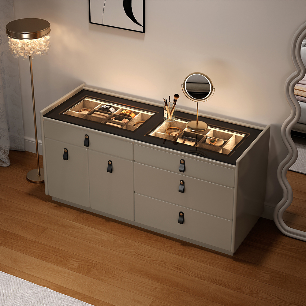 Modern 1200mm 4 Drawer Dresser with Light Closet Island with Jewelry Storage & Doors thumbnail