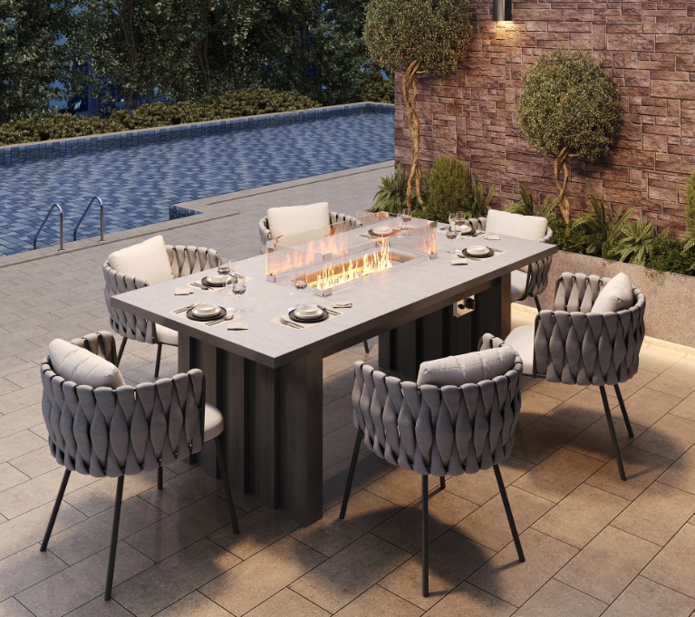 Outdoor Dining Set with Fire Pit