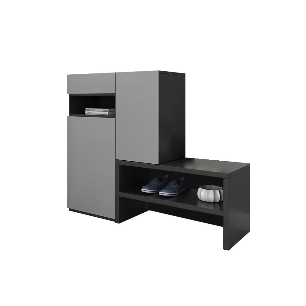 Fero Armoire de Rangement à Chaussures d'angle Grise avec 7 Étagères et