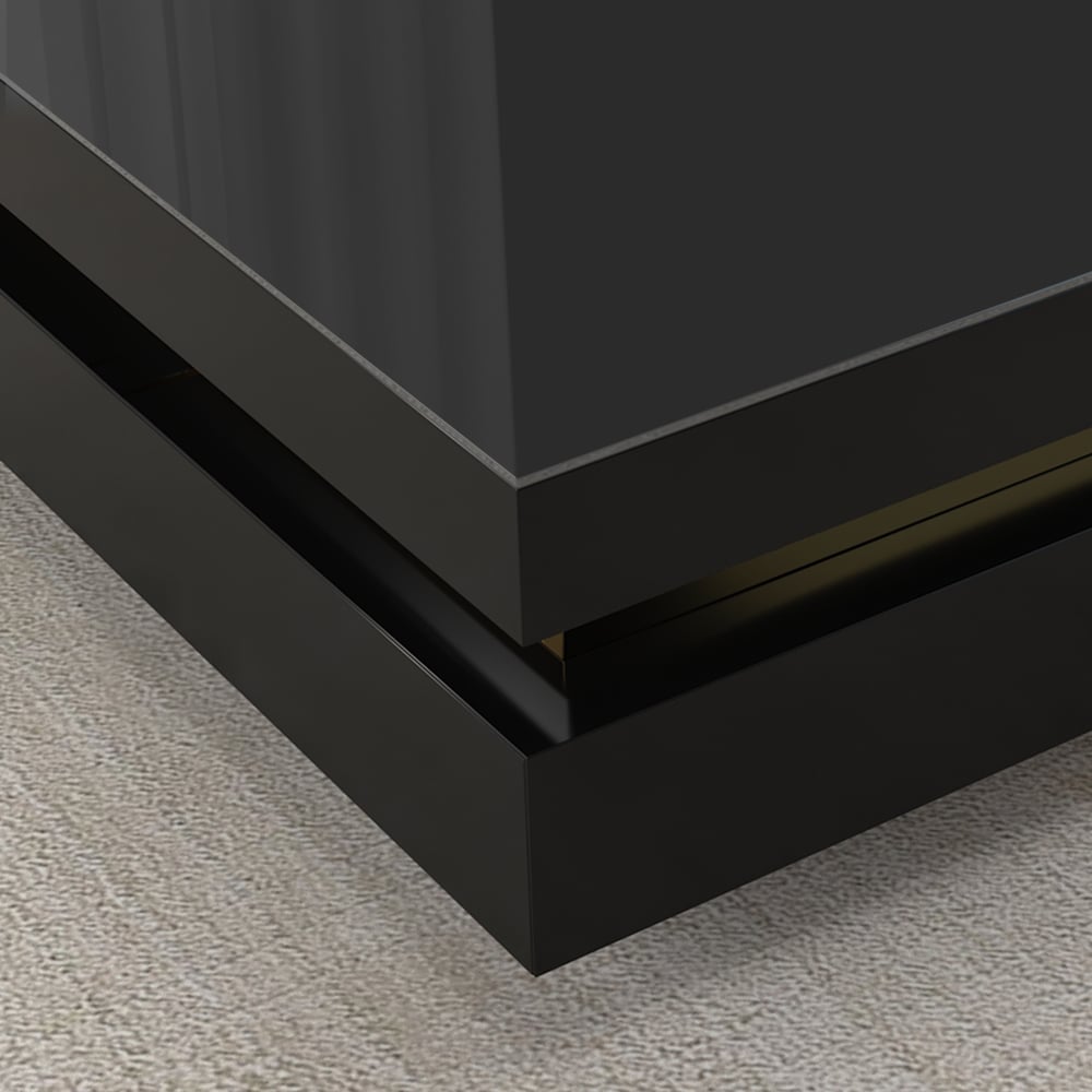 Black Modern Square Coffee Table with Drawers Tempered Glass Top & Metal Legs selling image