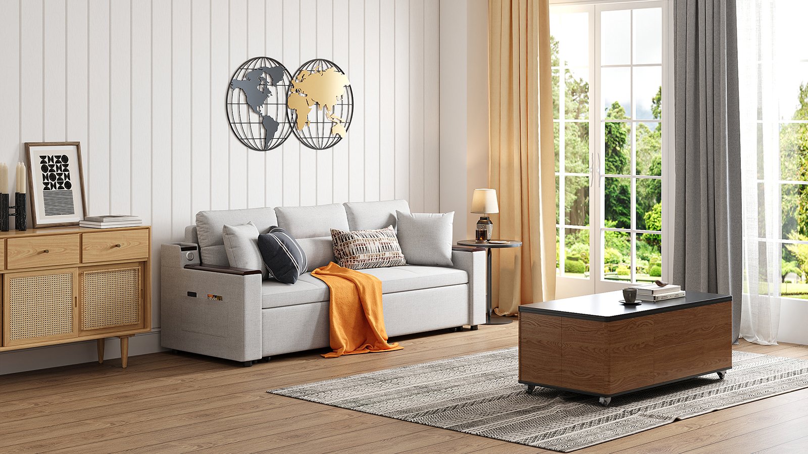 83" Linen Sleeper Sofa 3-Seater with USB Port selling image