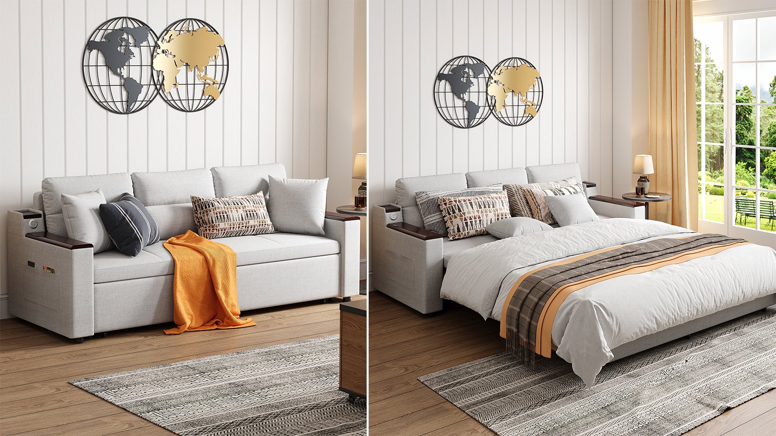 83" Linen Sleeper Sofa 3-Seater with USB Port selling image