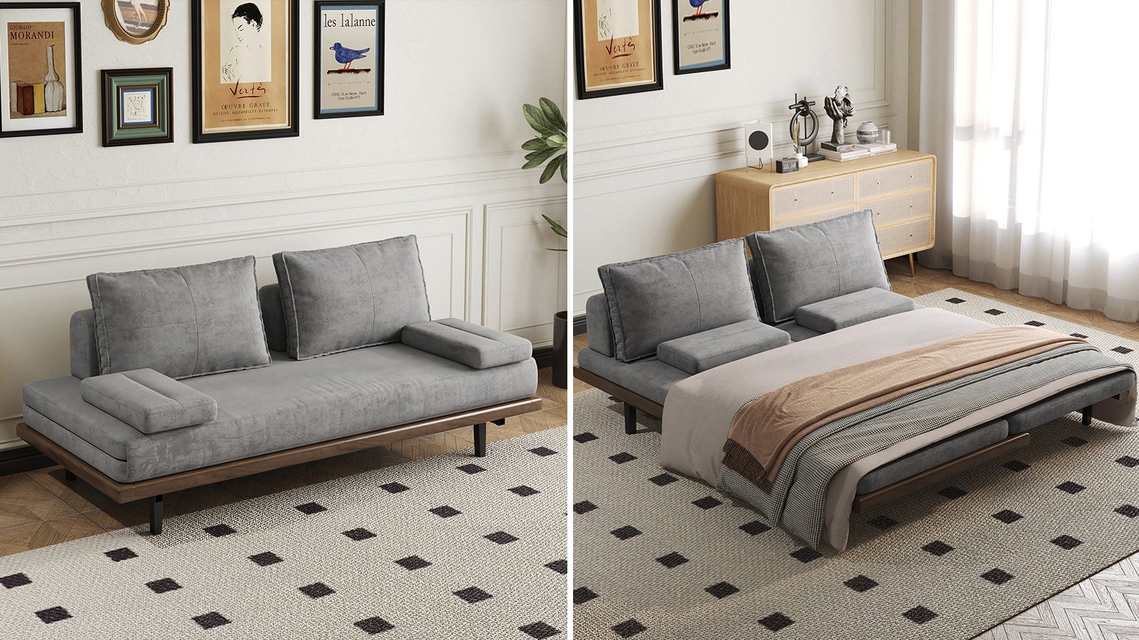 79" Linen Convertible Futon Sofa Bed 3-Seater selling image