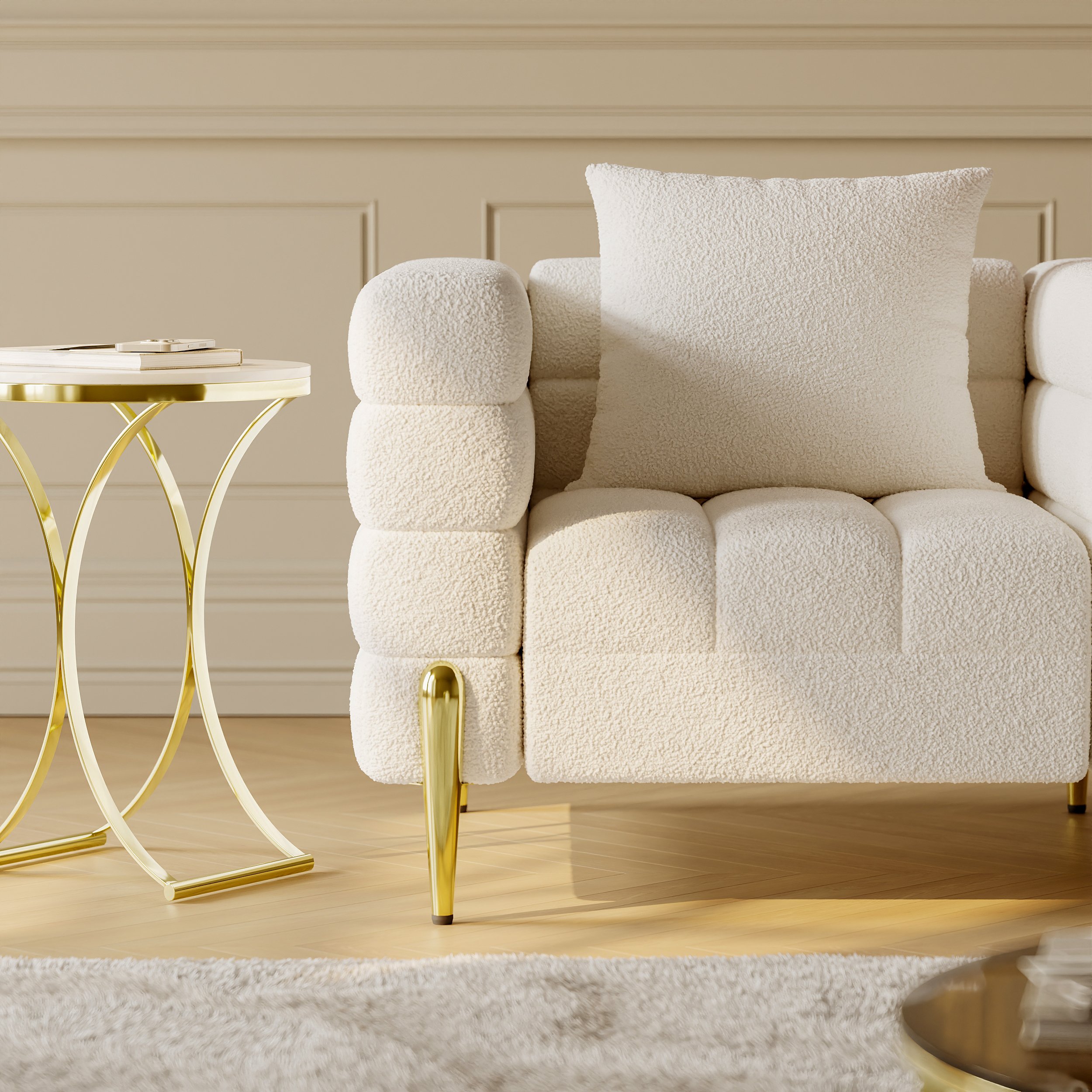 Aurora Boucle Upholstered Accent Chair in Gold Finish Set of 2 selling image
