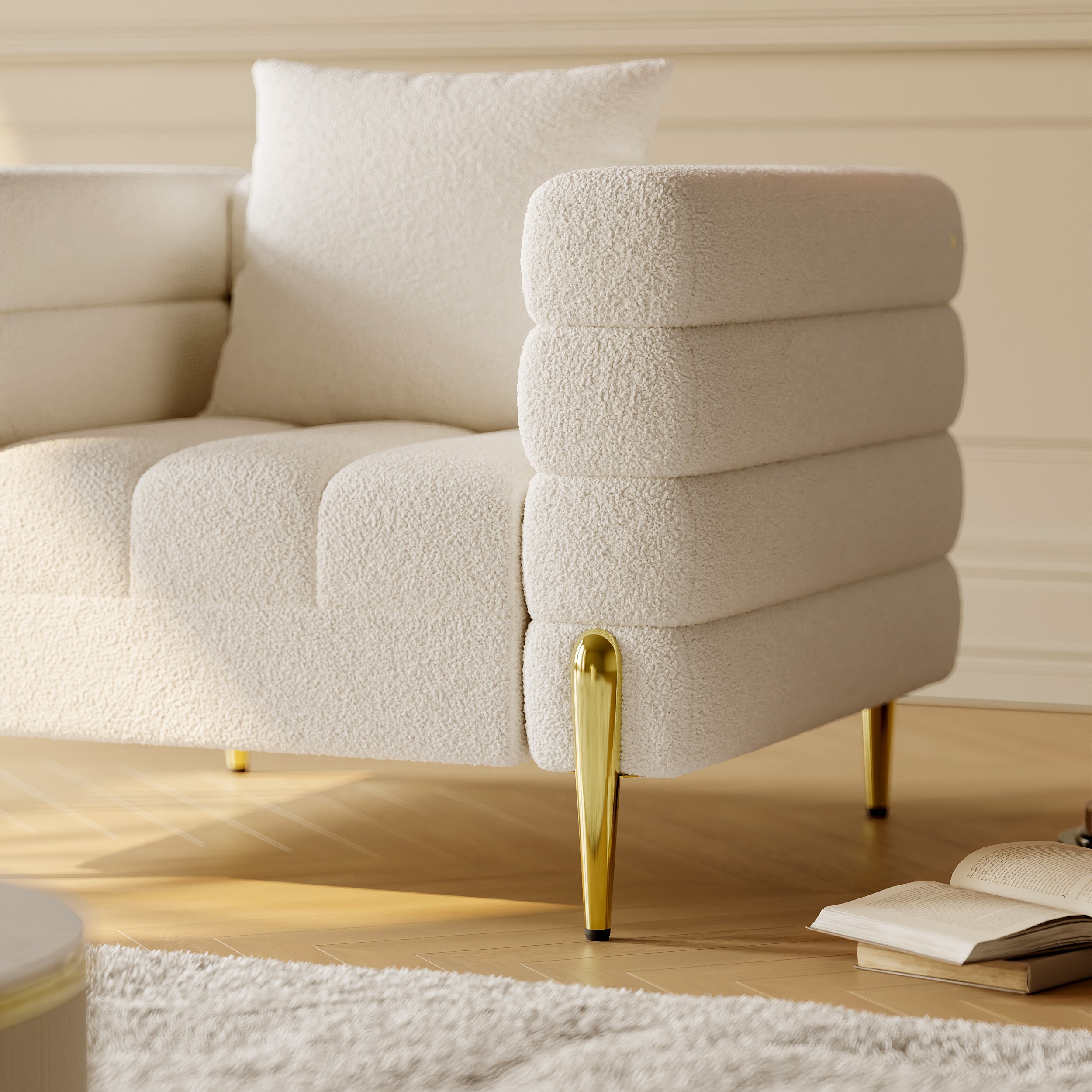 Aurora Boucle Upholstered Accent Chair in Gold Finish Set of 2 selling image