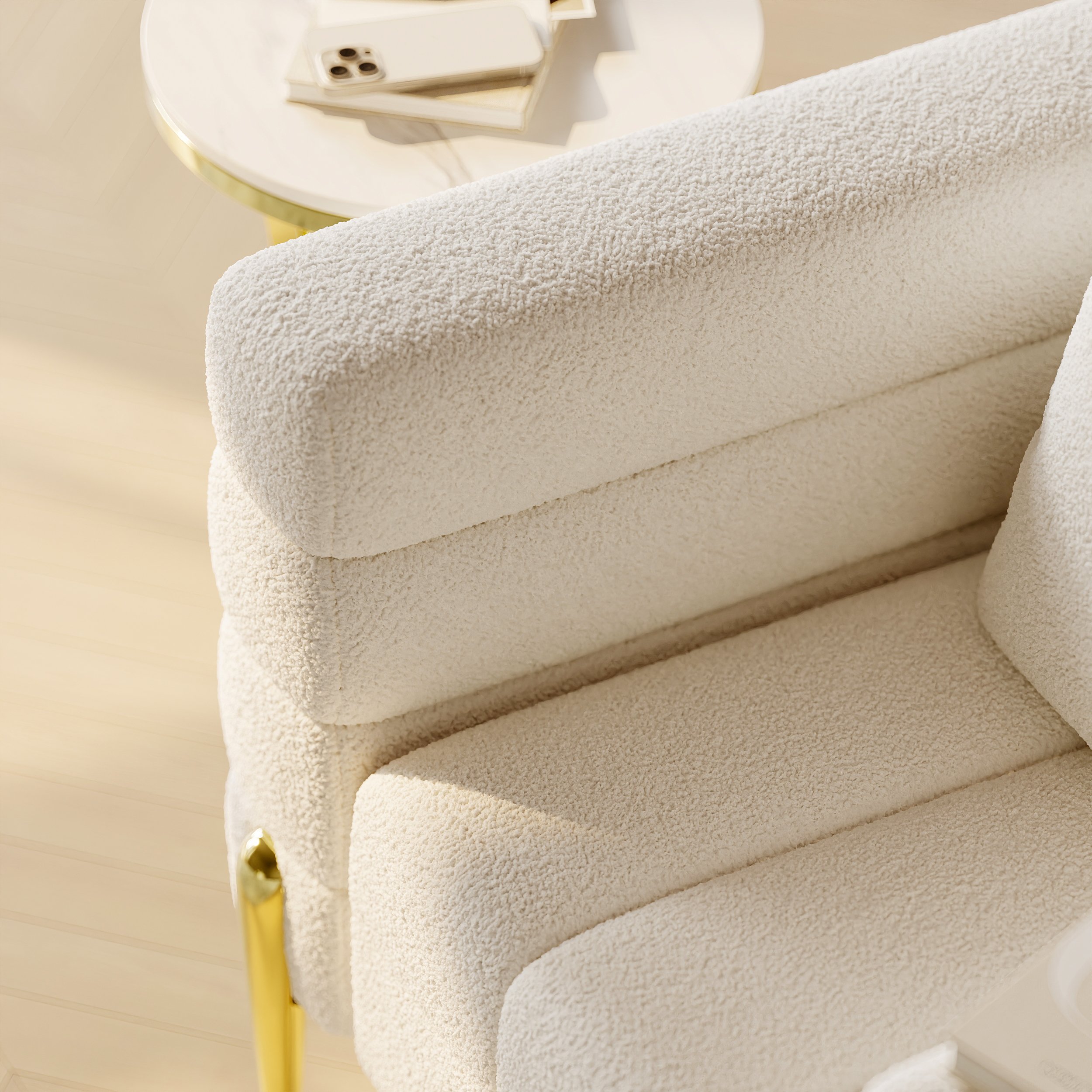 Aurora Boucle Upholstered Accent Chair in Gold Finish Set of 2 selling image