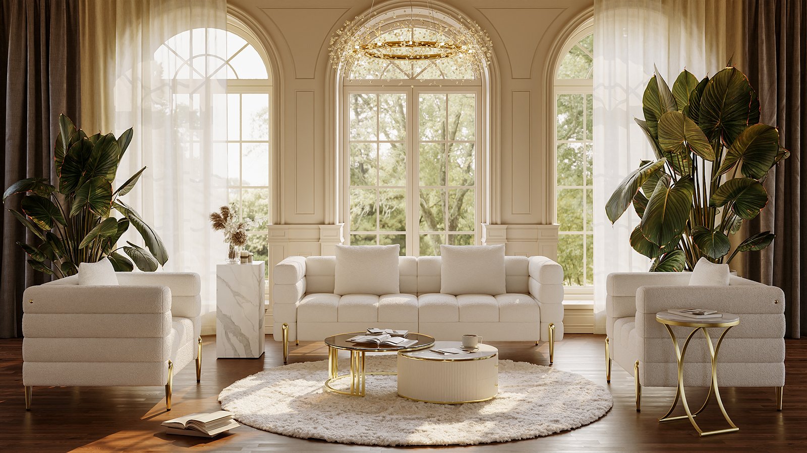 Aurora Boucle Upholstered Accent Chair in Gold Finish Set of 2 selling image