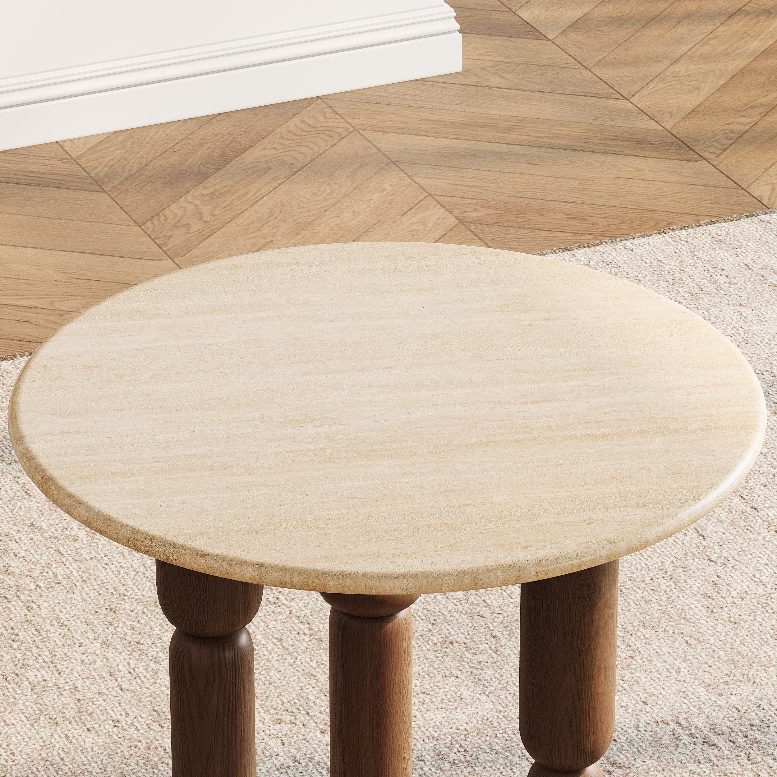 20" Round Travertine Top Solid Wood Side Table selling image