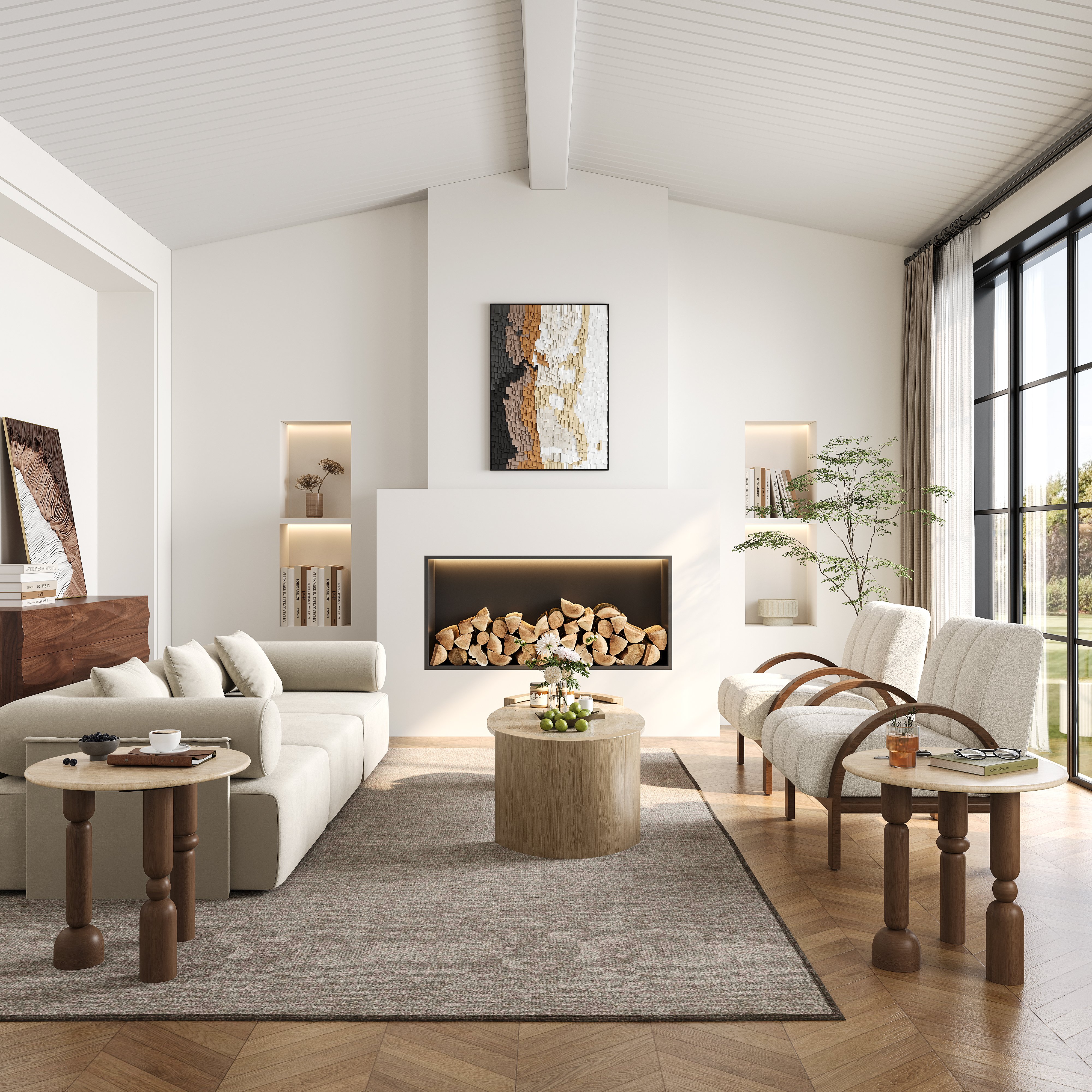 20" Round Travertine Top Solid Wood Side Table selling image