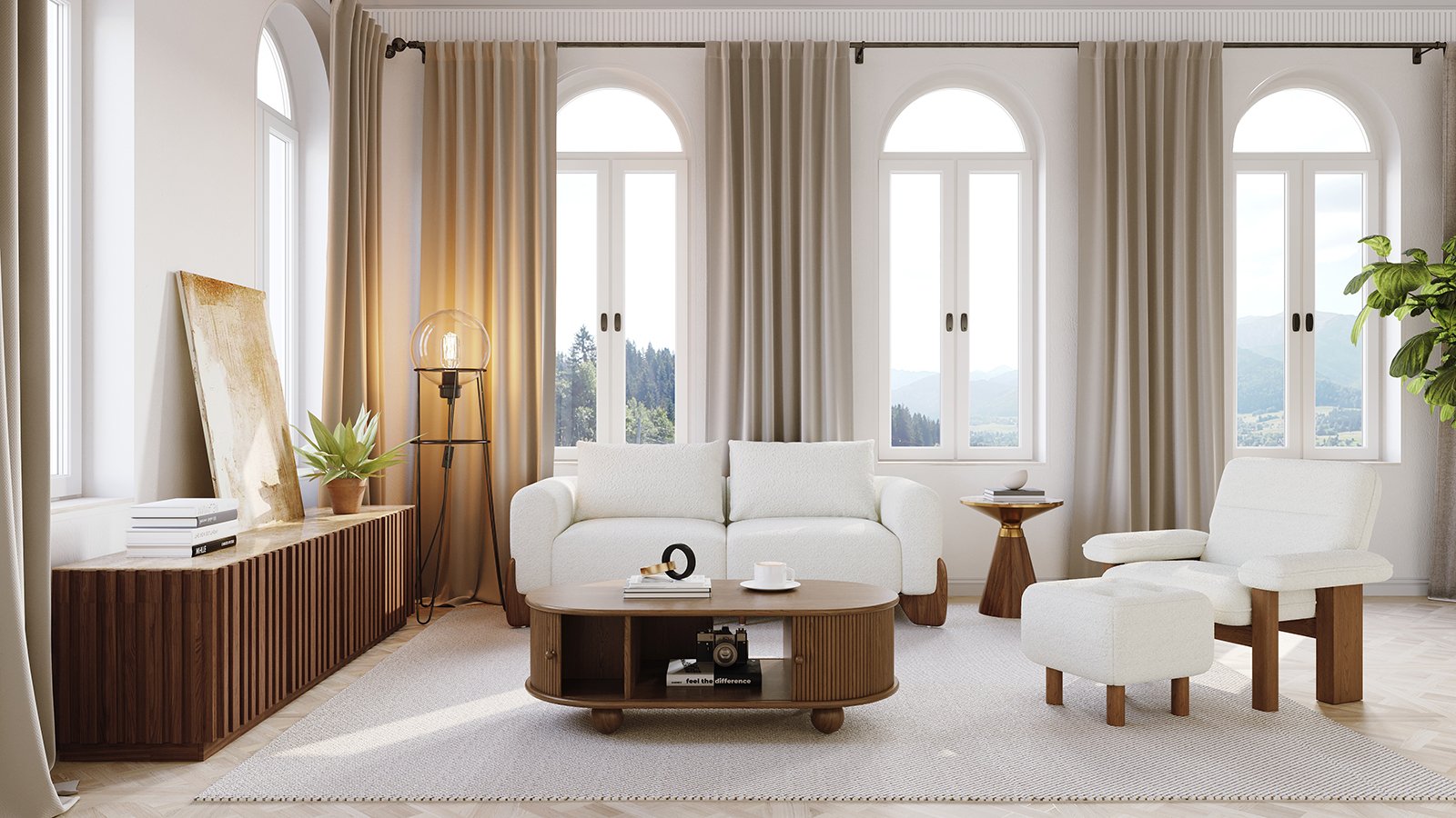 Boucle Solid Wood Accent Chair with Ottoman selling image