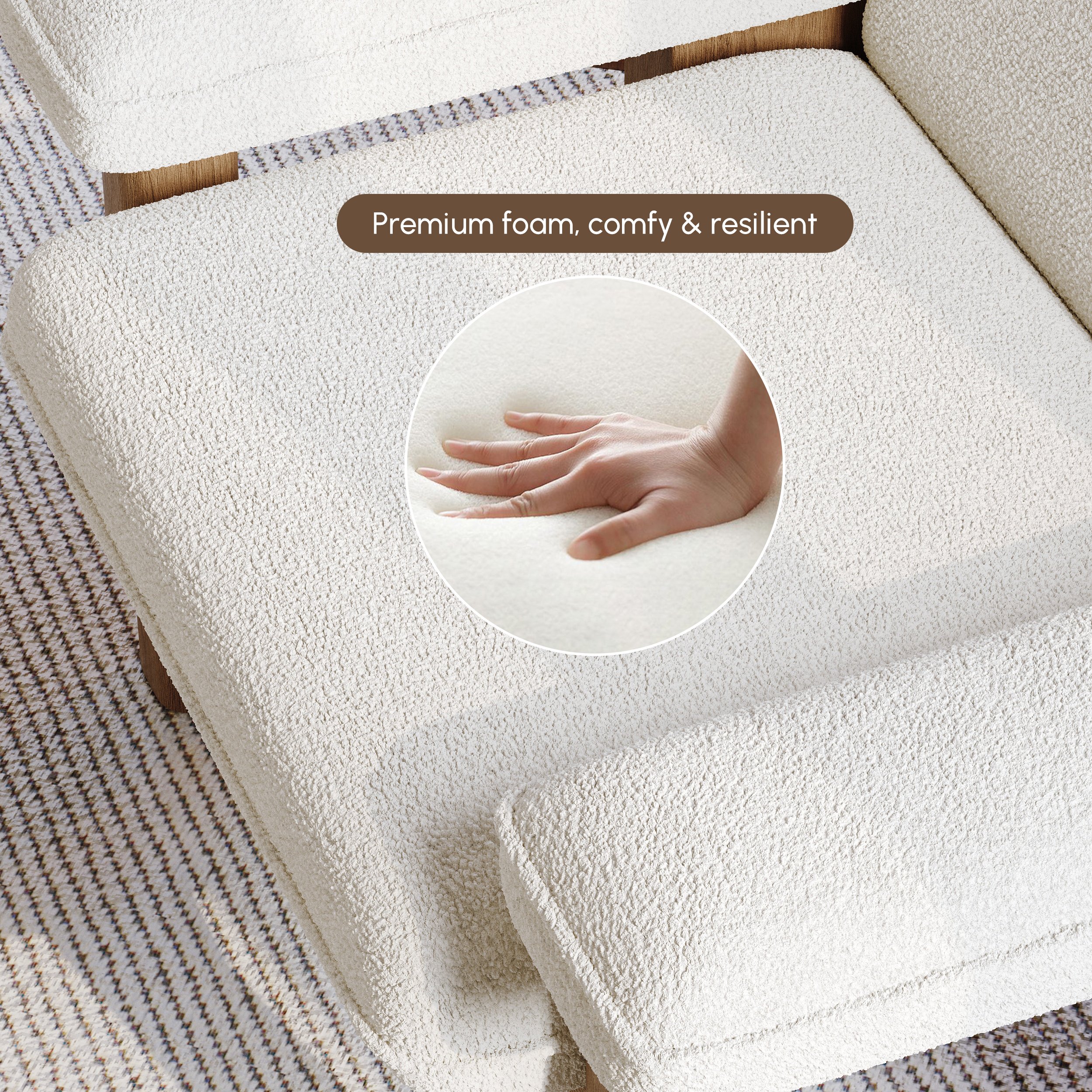 Boucle Solid Wood Accent Chair with Ottoman selling image