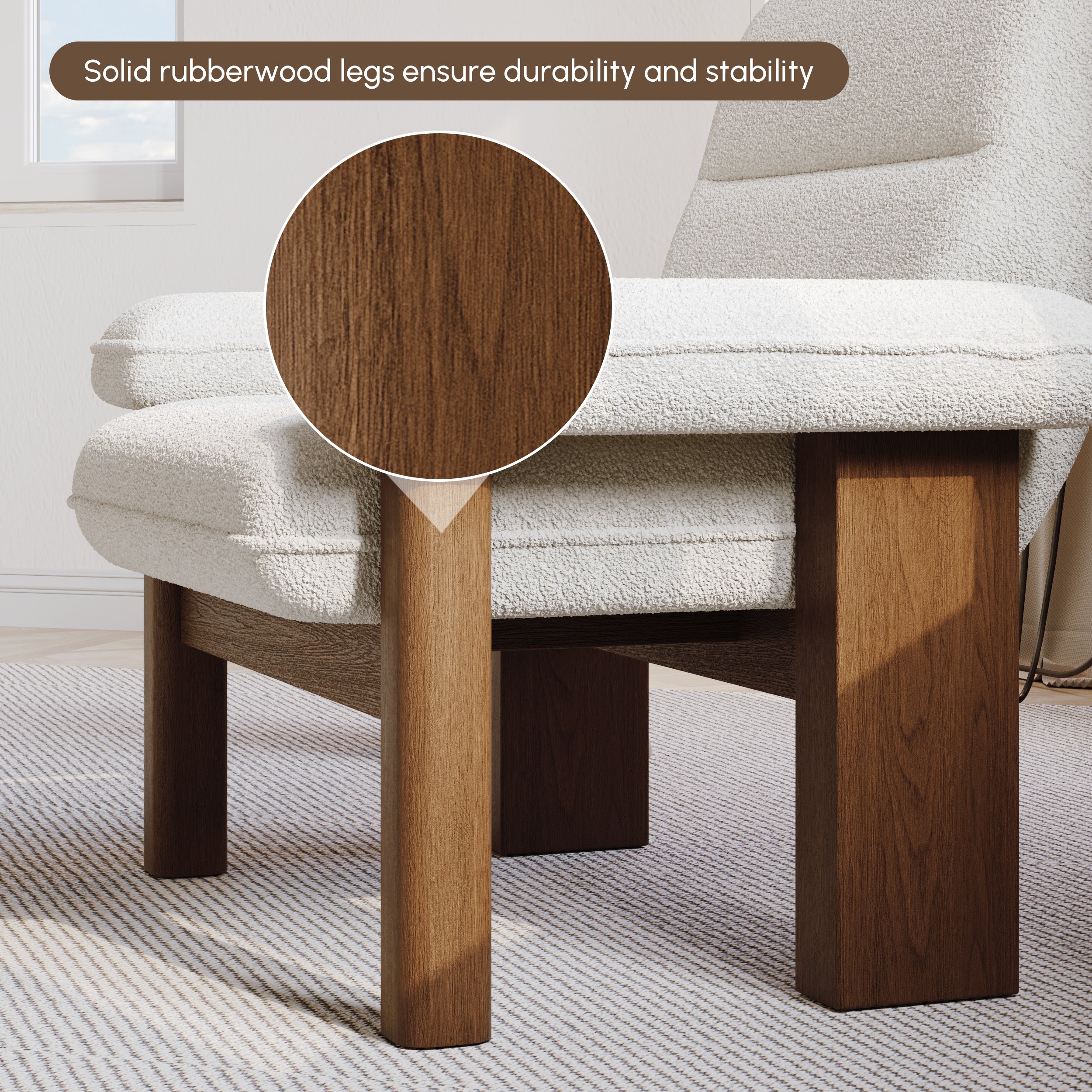 Boucle Solid Wood Accent Chair with Ottoman selling image