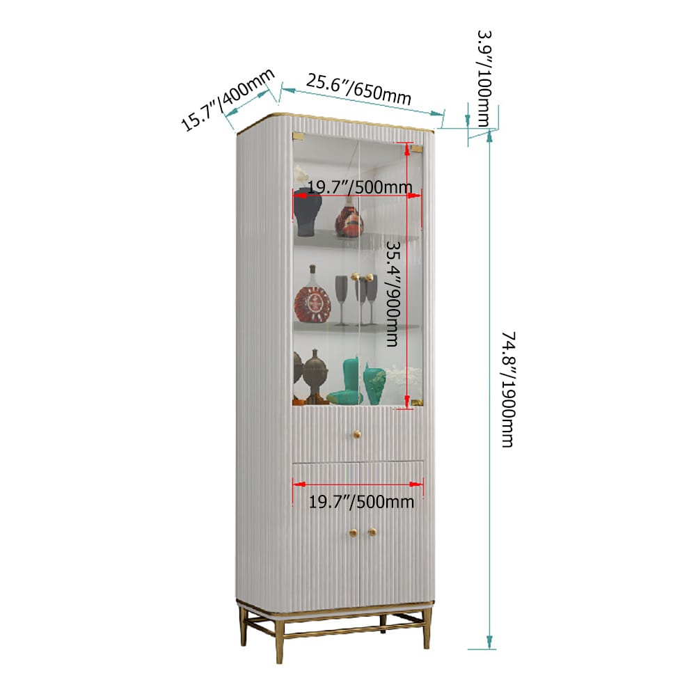 Bline Modern Freestanding Display with Shelves & Drawer & Glass