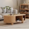 Stria 47" Modern Oval Natural Solid Wood Fluted Coffee Table with Storage