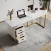 63" Modern White Executive Desk with Drawers & Side Cabinet in Gold Base