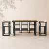 Tevara Teak Wood Modern Outdoor Bar Set Dark Gray Frame & Warm White Cushion