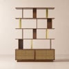 5-Tier Walnut Bookshelf with 2 Drawers Wooden Bookcase in Gold (64.8" High)