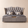 Luxury King Gray Leather Bed with Tufted Wingback Headboard