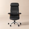 Schwarzer Bürodrehstuhl aus echtem Leder mit ergonomischem Synchron-Neigungsmechanismus