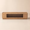 201 cm Porta de Vidro Natural Suporte de TV com Armazenamento e LED