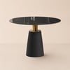 Modern Round Dining Table in Glossy Sintered Stone with Leather-Wrapped Base for 2 People, 1000 mm