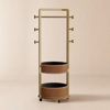 Coat Rack Stand with 2 Trays Saddle Leather Hall Tree