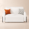 Polstertes 1-Sitzer-Schlafsofa aus weißem Kordstoff mit Stauraum und Kissen, 136 cm