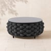 Cocaro Modern Faux Marble Top Round Outdoor Coffee Table with Woven Rope Base in Black
