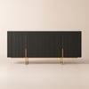 Sideboard Grovyn with Sintered Stone Top, Grooved Front and Adjustable Shelves in Black, 160 cm