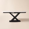 Modern, Extendable Dining Table Made of White Sintered Stone, 1800 mm, with Leaf-Shaped X-Base for 4-6 People