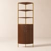 Modern 190,5 cm notenhouten etagère hoekboekenkast met lade en 2-deurs kast
