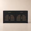 Arune 71" Modern Black Kitchen Island with Glass Doors, LED Light Strip & Ample Storage