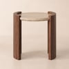 20" Walnut Round Side Table with Travertine Top