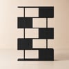 72.8" Black Sliding Door Etagere Bookshelf 5-Shelf Tall Book Shelf Rich Storage