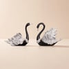 2-teiliges Schwanen-Figuren-Set aus Kunstharz – Elegantes Deko-Aufbewahrungs-Set in Schwarz & Silber