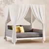 White Aluminium & Grey Woven Rope 2-Person Outdoor Patio Daybed with Canopy Curtains