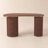 Bureau courbé en bois avec 3 tiroirs et double piédestal cannelé en noyer, 140 cm