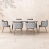 7 Pieces 70.9" Outdoor Sintered Stone Top Dining Table Set with Rope Woven Armchairs