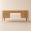 Bureau rectangulaire en bois naturel de 162,56 cm de style Mid-Century Modern avec 6 tiroirs