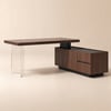 Bureau debout en L noyer avec rallonge à droite, 182 cm