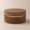 Table basse ronde en noyer à plateau relevable cannelé de 32 pouces avec 2 tiroirs