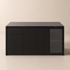 LED waterfall edge kitchen island in black with storage, 182 cm