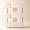 Gebroken witte Etagere boekenplank met schuifdeur, hoge boekenplank met 5 planken, rijke opbergruimte, 170 cm