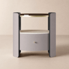 Gray Round Leather Bedside Table with Sintered Stone Glass Top