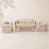 Costra 4-Piece Outdoor Rope Weave Swivel Sofa Set with Coffee Table in Ivory for 6