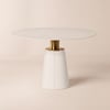 Modern 39" Round Faux Travertine Dining Table with Leather-Wrapped Base, Seats 2