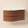 90 cm Floating Curved Bathroom Vanity Half-Circle Bathroom Cabinet Walnut