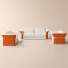 Modernes Wohnzimmer-Sofa-Set aus Kunstleder in Weiß und Orange, 3er-Set