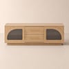Arune LED-salontafel met gebogen glazen deur, 120 cm